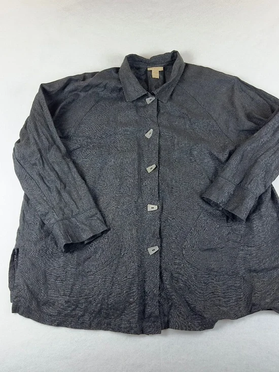 J. Jill Women's Black Button Front Lagenlook Linen Jacket Size XL - Picture 2 of 9